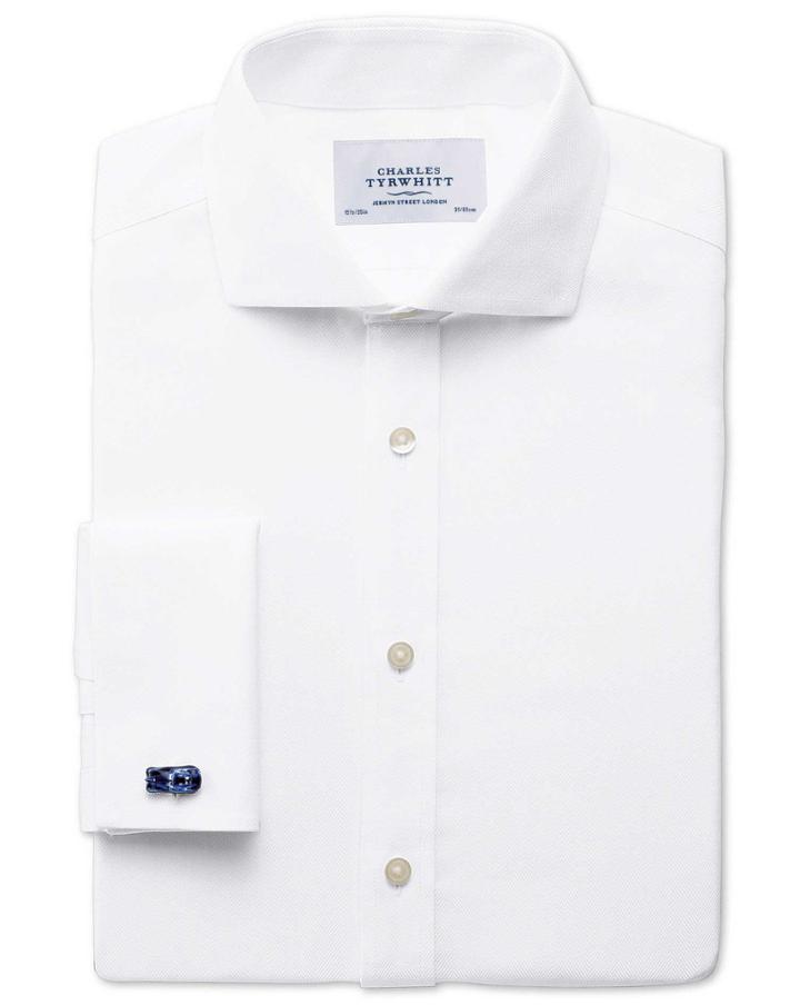 Charles Tyrwhitt Charles Tyrwhitt Slim Fit Spread Collar Non-iron Herringbone White Shirt