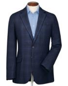  Classic Fit Indigo Prince Of Wales Checkered Linen Mix Linen Jacket Size 40 By Charles Tyrwhitt