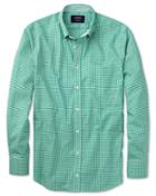 Charles Tyrwhitt Charles Tyrwhitt Classic Fit Non-iron Oxford Gingham Mid Green Cotton Dress Shirt Size Large