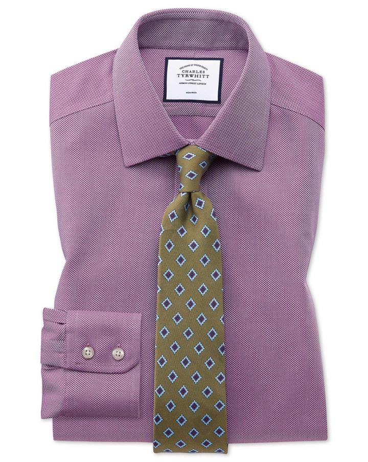  Slim Fit Non-iron Berry Arrow Weave Cotton Dress Shirt French Cuff Size 14.5/33 By Charles Tyrwhitt