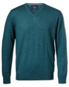 Charles Tyrwhitt Charles Tyrwhitt Teal Merino Wool V-neck Sweater Size Large
