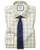  Extra Slim Fit Non-iron Prince Of Wales Yellow Cotton Dress Shirt French Cuff Size 17.5/36 By Charles Tyrwhitt
