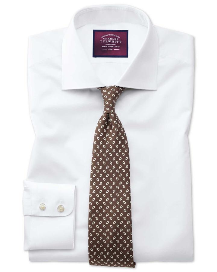  Slim Fit Semi-spread Collar Luxury Twill White Egyptian Cotton Dress Shirt French Cuff Size 14.5/33 By Charles Tyrwhitt