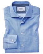 Charles Tyrwhitt Slim Fit Semi-spread Collar Business Casual Geometric Print Mid Blue Egyptian Cotton Dress Shirt Single Cuff Size 15/33 By Charles Tyrwhitt