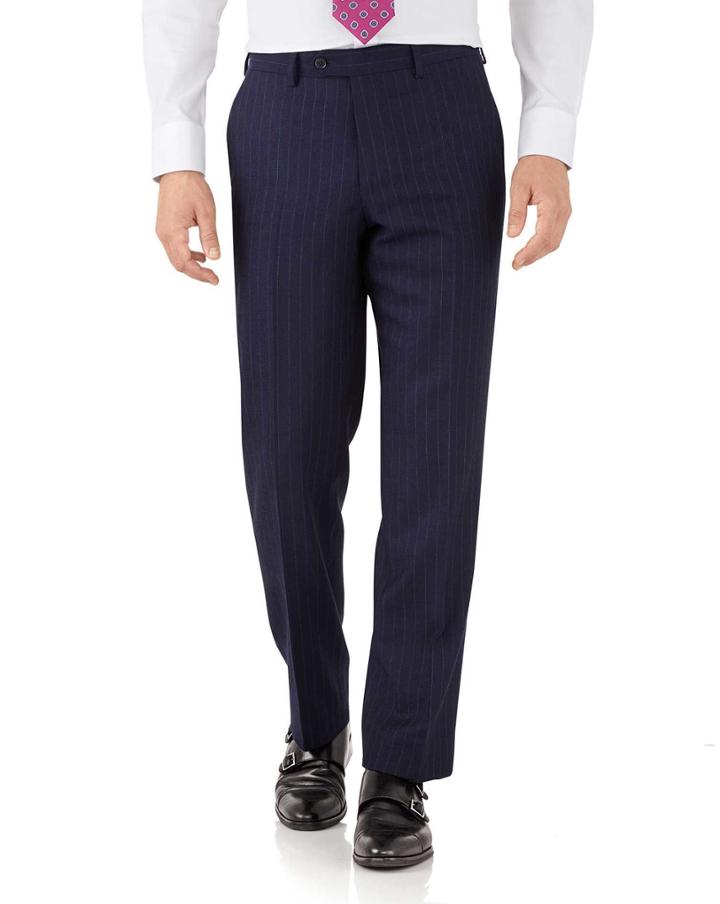 Charles Tyrwhitt Navy Stripe Classic Fit Flannel Business Suit Wool Pants Size W32 L32 By Charles Tyrwhitt