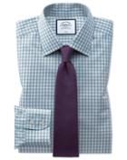  Classic Fit Non-iron Twill Teal Gingham Cotton Dress Shirt French Cuff Size 15.5/33 By Charles Tyrwhitt