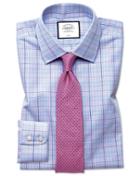  Slim Fit Non-iron Prince Of Wales Sky Blue And Pink Cotton Dress Shirt French Cuff Size 14.5/33 By Charles Tyrwhitt