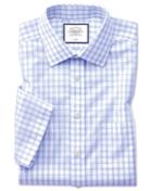  Slim Fit Non-iron Sky Blue Check Natural Cool Short Sleeve Cotton Dress Shirt Size 14.5/short By Charles Tyrwhitt