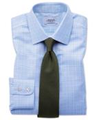  Classic Fit Non-iron Prince Of Wales Sky Blue Cotton Dress Shirt French Cuff Size 15.5/35 By Charles Tyrwhitt
