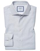  Slim Fit Non-iron Geo Print Blue Cotton Dress Shirt Single Cuff Size 15/33 By Charles Tyrwhitt