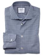  Classic Fit Business Casual Non-iron Navy Oval Dobby Cotton Dress Shirt Single Cuff Size 16/33 By Charles Tyrwhitt