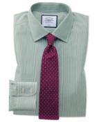  Classic Fit Non-iron Olive Bengal Stripe Cotton Dress Shirt French Cuff Size 15.5/34 By Charles Tyrwhitt