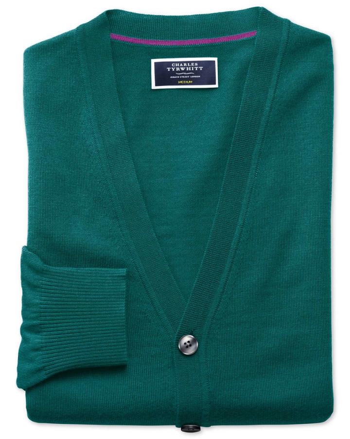 Charles Tyrwhitt Teal Merino Wool Cardigan Size Medium By Charles Tyrwhitt