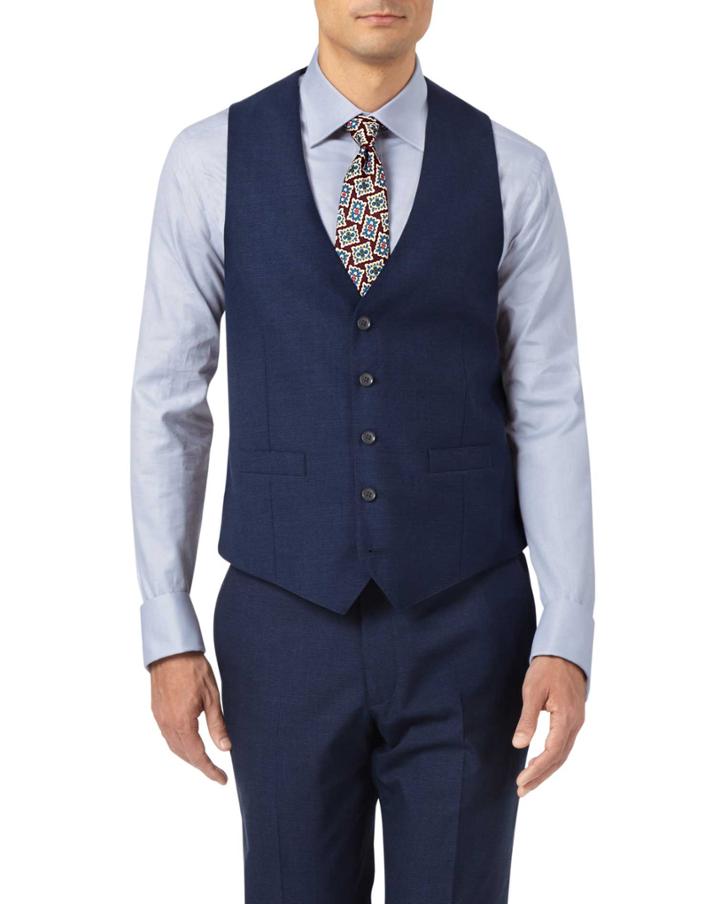  Indigo Blue Adjustable Fit Panama Puppytooth Business Suit Wool Vest Size W36 By Charles Tyrwhitt