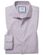  Super Slim Fit Non-iron Natural Stretch Textures Pink And Navy Cotton Dress Shirt Single Cuff Size 14.5/32 By Charles Tyrwhitt