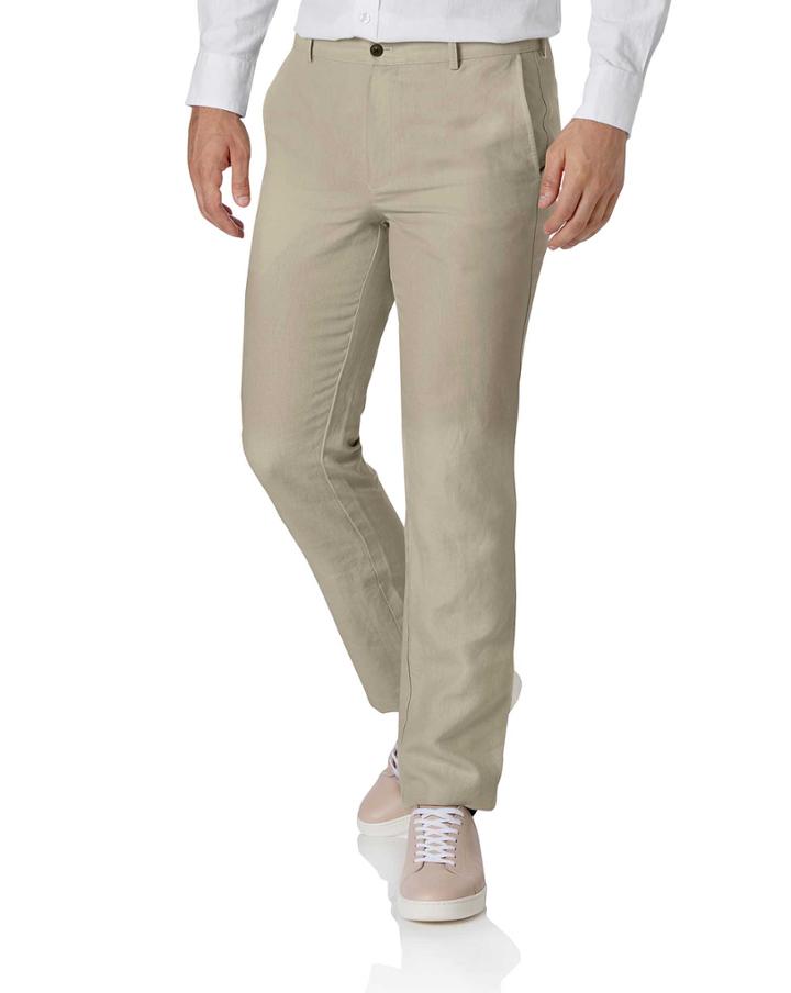  Stone Slim Fit Easy Care Linen Tailored Pants Size W30 L30 By Charles Tyrwhitt
