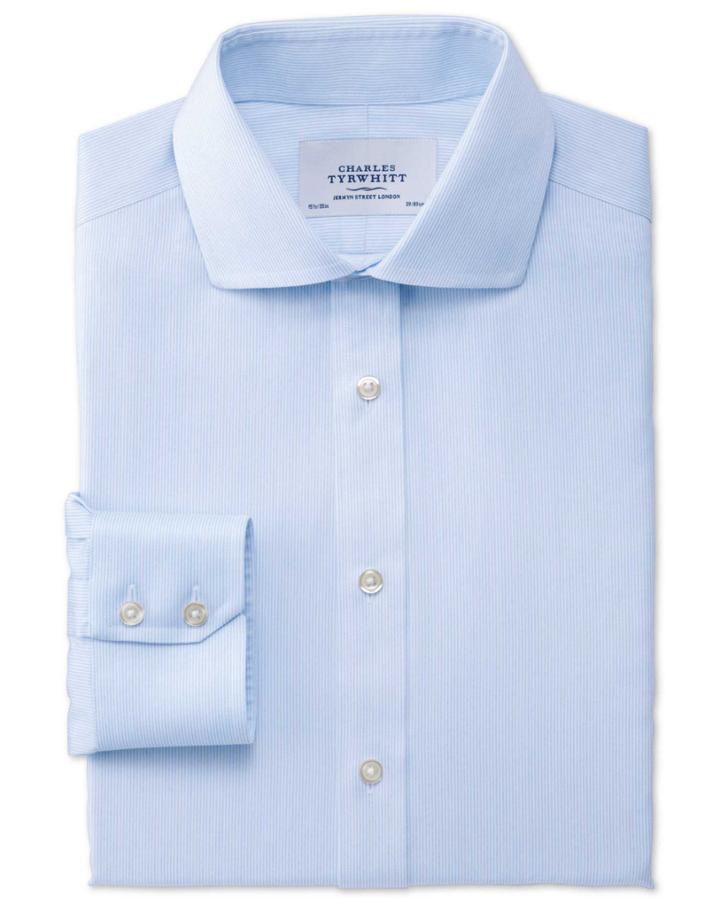 Charles Tyrwhitt Charles Tyrwhitt Slim Fit Spread Collar Non-iron Mouline Stripe Sky Blue Shirt