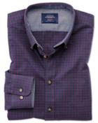 Charles Tyrwhitt Classic Fit Button-down Soft Cotton Navy Blue And Berry Check Casual Shirt Single Cuff Size Large By Charles Tyrwhitt