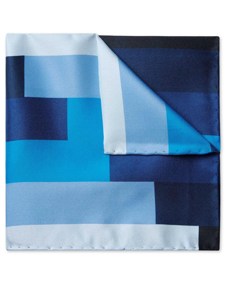  Blue Multi Stepped Gradient Print Silk Pocket Square By Charles Tyrwhitt