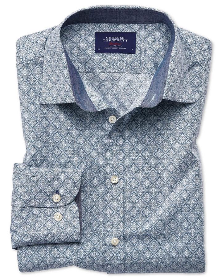 Charles Tyrwhitt Classic Fit Light Grey Spot Print Cotton Casual Shirt Single Cuff Size Medium By Charles Tyrwhitt