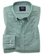  Classic Fit Dark Green Gingham Soft Washed Non-iron Stretch Cotton Casual Shirt Single Cuff Size Medium By Charles Tyrwhitt