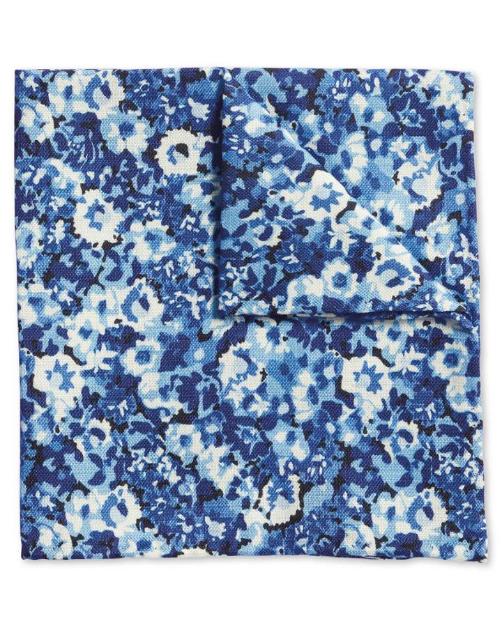  Blue Multi Floral Cotton Silk Print Pocket Square By Charles Tyrwhitt