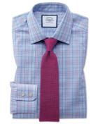  Slim Fit Blue And Pink Prince Of Wales Check Cotton Dress Shirt Single Cuff Size 14.5/33 By Charles Tyrwhitt