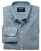 Charles Tyrwhitt Slim Fit Petrol Blue Chambray Cotton Casual Shirt Single Cuff Size Small By Charles Tyrwhitt
