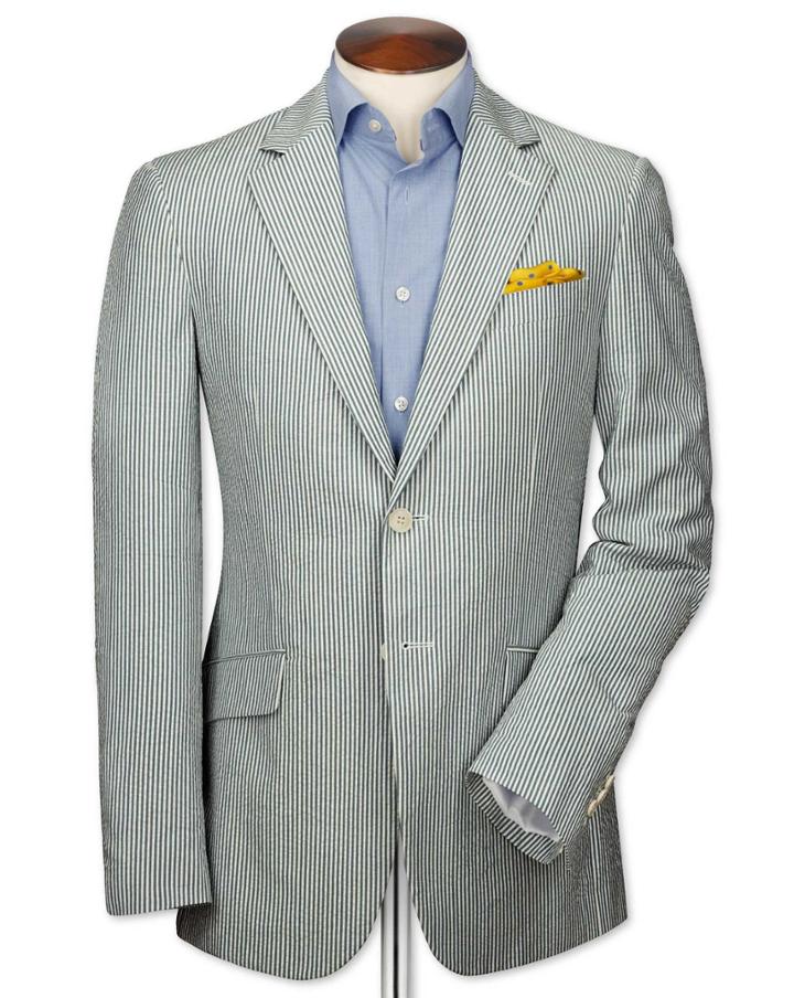 Charles Tyrwhitt Charles Tyrwhitt Slim Fit Sky And White Stripe Seersucker Cotton Jacket Size 36