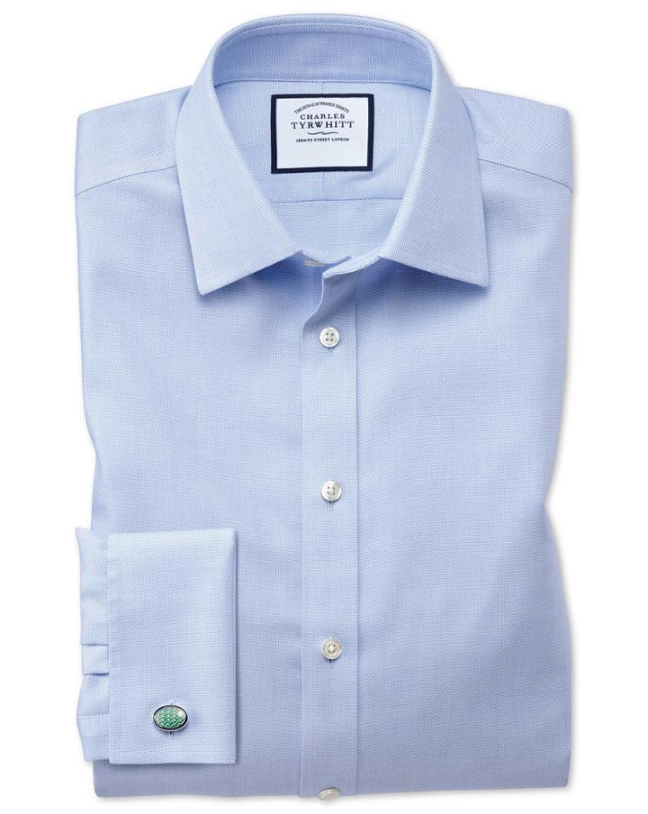 Charles Tyrwhitt Slim Fit Non-iron Step Weave Sky Blue Cotton Dress Shirt Single Cuff Size 14.5/33 By Charles Tyrwhitt