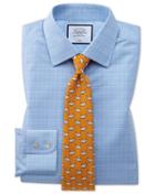  Slim Fit Non-iron Sky Blue Prince Of Wales Check Cotton Dress Shirt French Cuff Size 14.5/33 By Charles Tyrwhitt