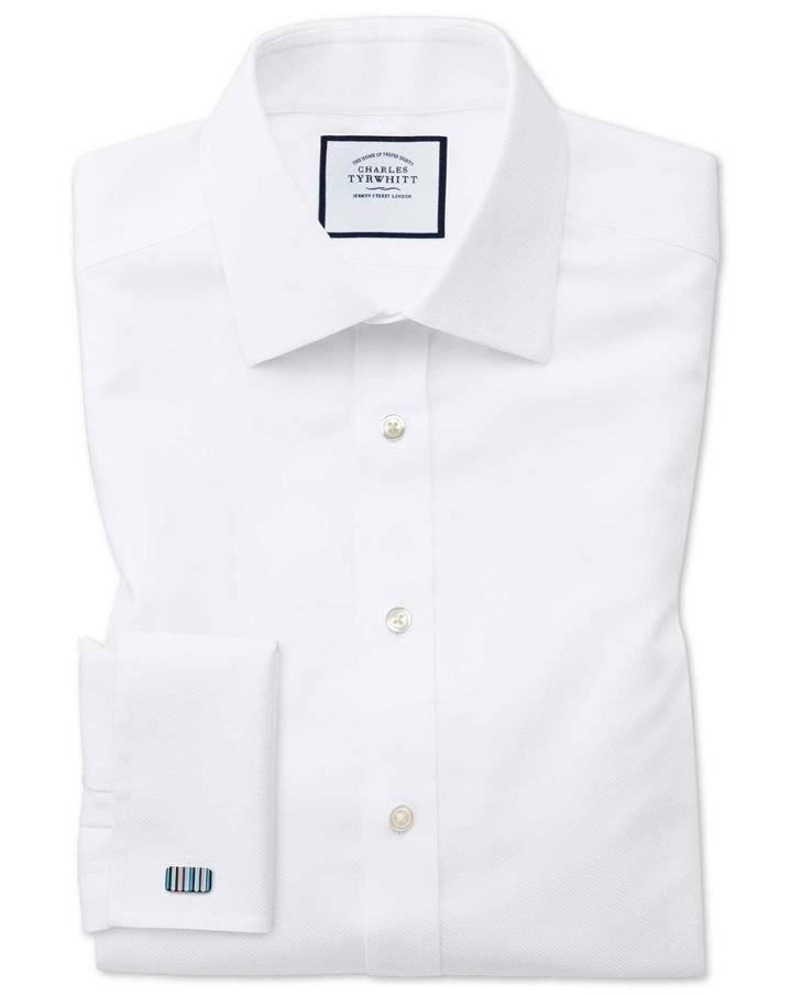  Extra Slim Fit Non-iron White Arrow Weave Cotton Dress Shirt French Cuff Size 14.5/32 By Charles Tyrwhitt