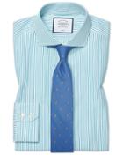  Extra Slim Fit Cutaway Collar Non-iron Stripe Green Cotton Dress Shirt French Cuff Size 14.5/32 By Charles Tyrwhitt
