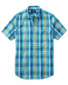 Charles Tyrwhitt Slim Fit Short Sleeve Green And Blue Check Cotton Casual Shirt Single Cuff Size Large By Charles Tyrwhitt