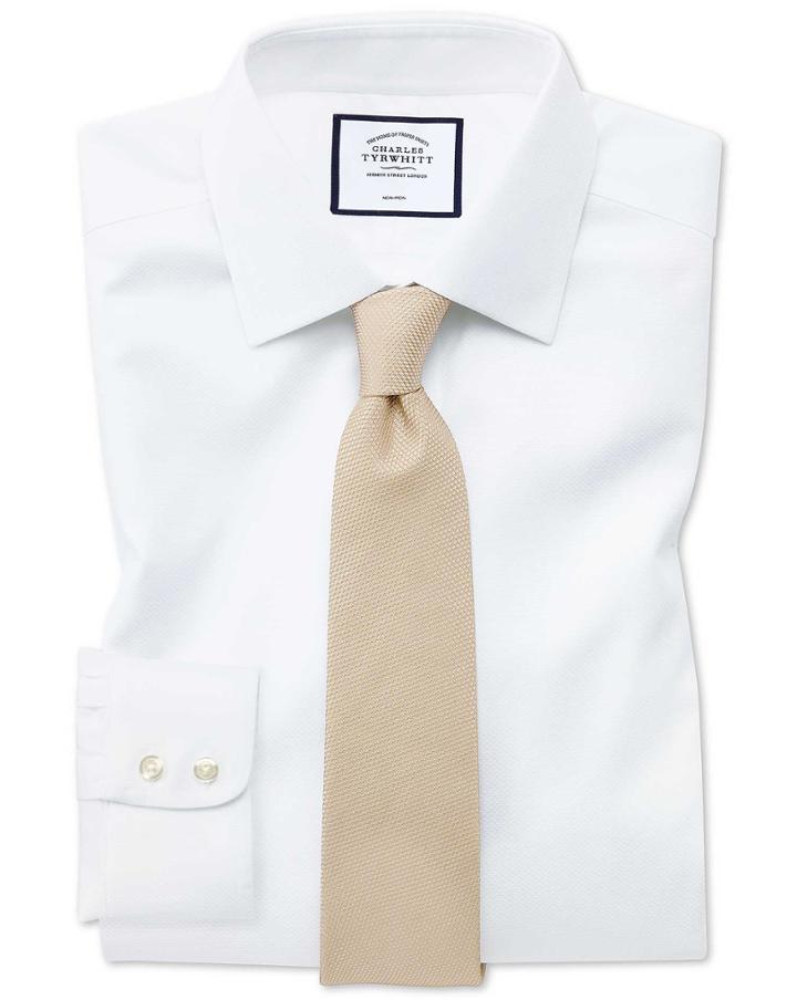  Slim Fit Non-iron White Triangle Weave Cotton Dress Shirt French Cuff Size 14.5/33 By Charles Tyrwhitt