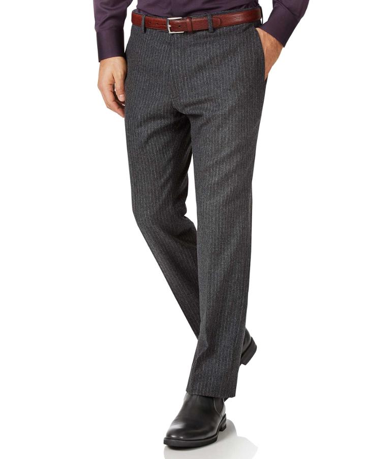  Charcoal Striped Slim Fit Wool Flannel Tailored Pants Size W30 L34 By Charles Tyrwhitt