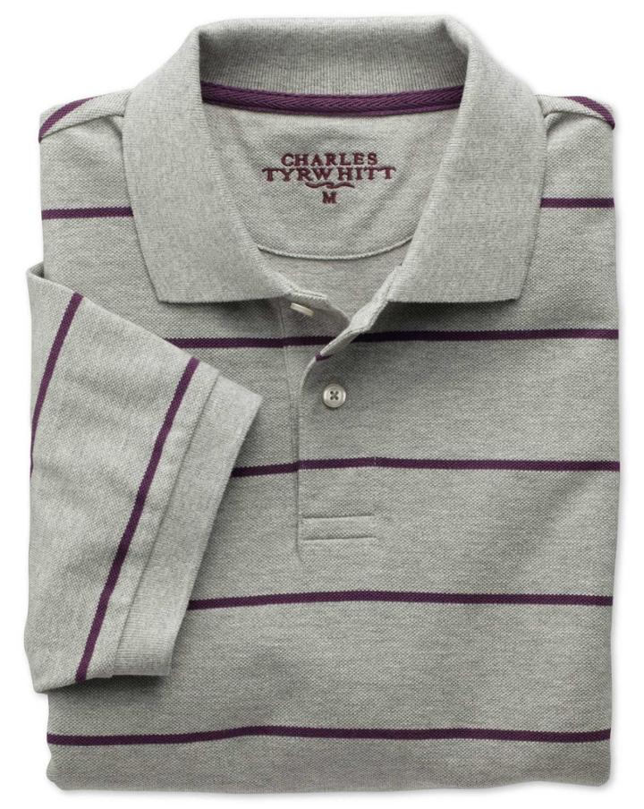 Charles Tyrwhitt Charles Tyrwhitt Grey And Purple Stripe Pique Cotton Polo Size Xl