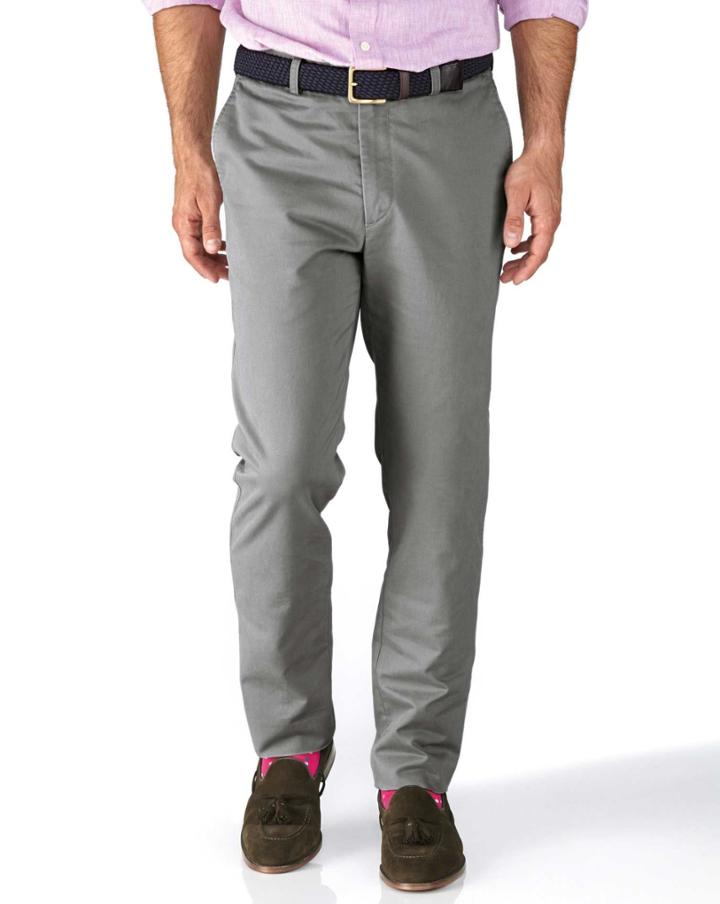 Charles Tyrwhitt Charles Tyrwhitt Silver Grey Slim Fit Flat Front Cotton Chino Pants Size W32 L34