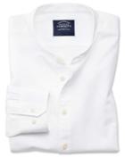  Slim Fit White Collarless Cotton Casual Shirt Single Cuff Size Large By Charles Tyrwhitt