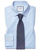  Slim Fit Sky Blue Small Gingham Cotton Dress Shirt Single Cuff Size 14.5/32 By Charles Tyrwhitt
