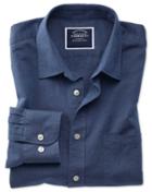 Charles Tyrwhitt Slim Fit Cotton Linen Navy Plain Casual Shirt Single Cuff Size Large By Charles Tyrwhitt