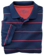 Charles Tyrwhitt Charles Tyrwhitt Classic Fit Blue And Pink Striped Pique Cotton Polo Size Medium