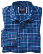  Slim Fit Blue Multi Brushed Check Cotton Casual Shirt Single Cuff Size Xs By Charles Tyrwhitt