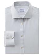 Charles Tyrwhitt Slim Fit Spread Collar Non-iron Mouline Stripe Grey Cotton Dress Shirt Single Cuff Size 16.5/38 By Charles Tyrwhitt