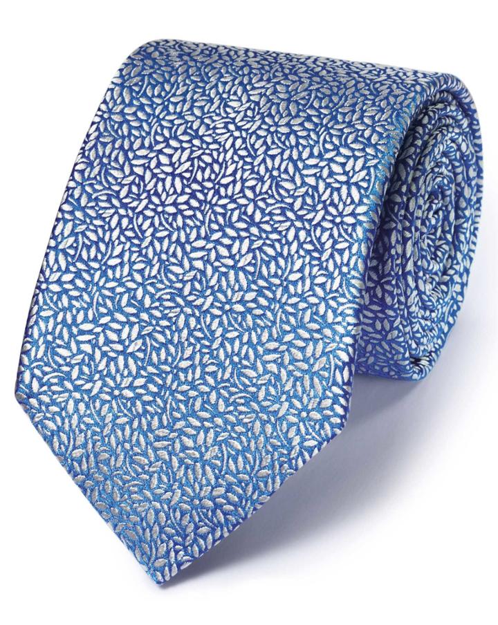 Charles Tyrwhitt Charles Tyrwhitt Light Blue Silk English Luxury Floral Leaf Tie