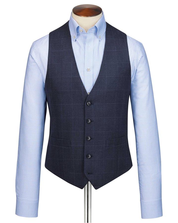  Blue Adjustable Fit Jaspe Business Suit Wool Vest Size W46 By Charles Tyrwhitt