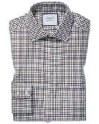  Slim Fit Country Check Navy And Berry Cotton Dress Shirt Single Cuff Size 15/33 By Charles Tyrwhitt