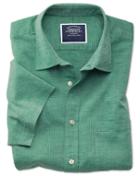 Charles Tyrwhitt Classic Fit Cotton Linen Short Sleeve Green Plain Casual Shirt Single Cuff Size Large By Charles Tyrwhitt