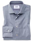 Charles Tyrwhitt Extra Slim Fit Semi-spread Collar Business Casual Gingham Navy And Grey Cotton Dress Casual Shirt Single Cuff Size 14.5/32 By Charles Tyrwhitt