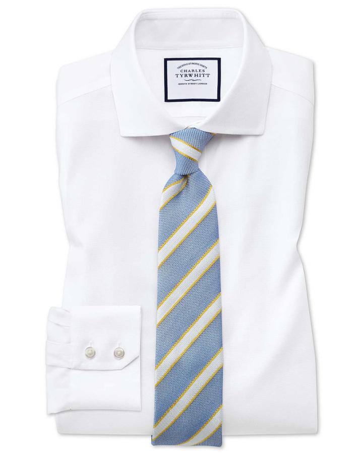 Charles Tyrwhitt Slim Fit Spread Collar Non-iron Cotton Stretch Oxford White Dress Shirt Single Cuff Size 14.5/33 By Charles Tyrwhitt